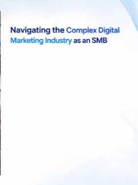 Text stating Navigating the Complex Digital Marketing Industry as an SMB, emphasizing custom online solutions to reach the right audience.